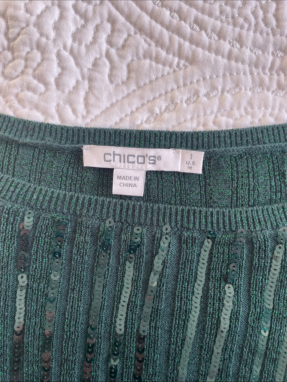 Chico”S Sequined Emerald Light Sweater. View 2
